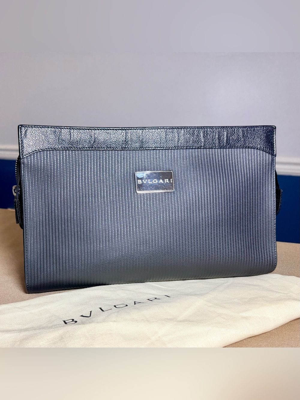 ✨ Authentic Bvlgari Ribbed Canvas Zip Clutch✨Circa 2000s | BVLGARI Dust Bag